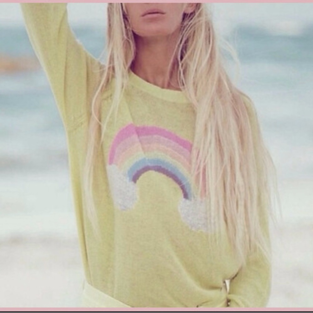 Wildfox white label RARE Yellow Rainbow Sweater Distressed XS NEW
